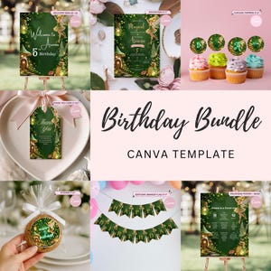 Tinkerbell Birthday Party Bundle, Fairy Birthday Invitation Set, Magical Pixie Party Decorations, Editable Canva Template