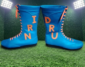 TOPCI International Blue Leather Boxing Boots, Breathable Training Footwear with Ankle Support, Martial Arts, Boxing Gear for Men & Women