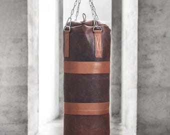 Saco de boxeo pesado de cuero curtido vintage – Entrenamiento de boxeo y MMA de la vieja escuela