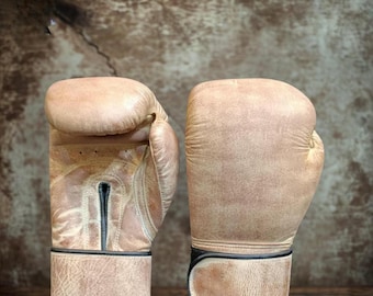 Distressed Nubuck Leather Boxing Gloves, Vintage Style Sparring Training Gear