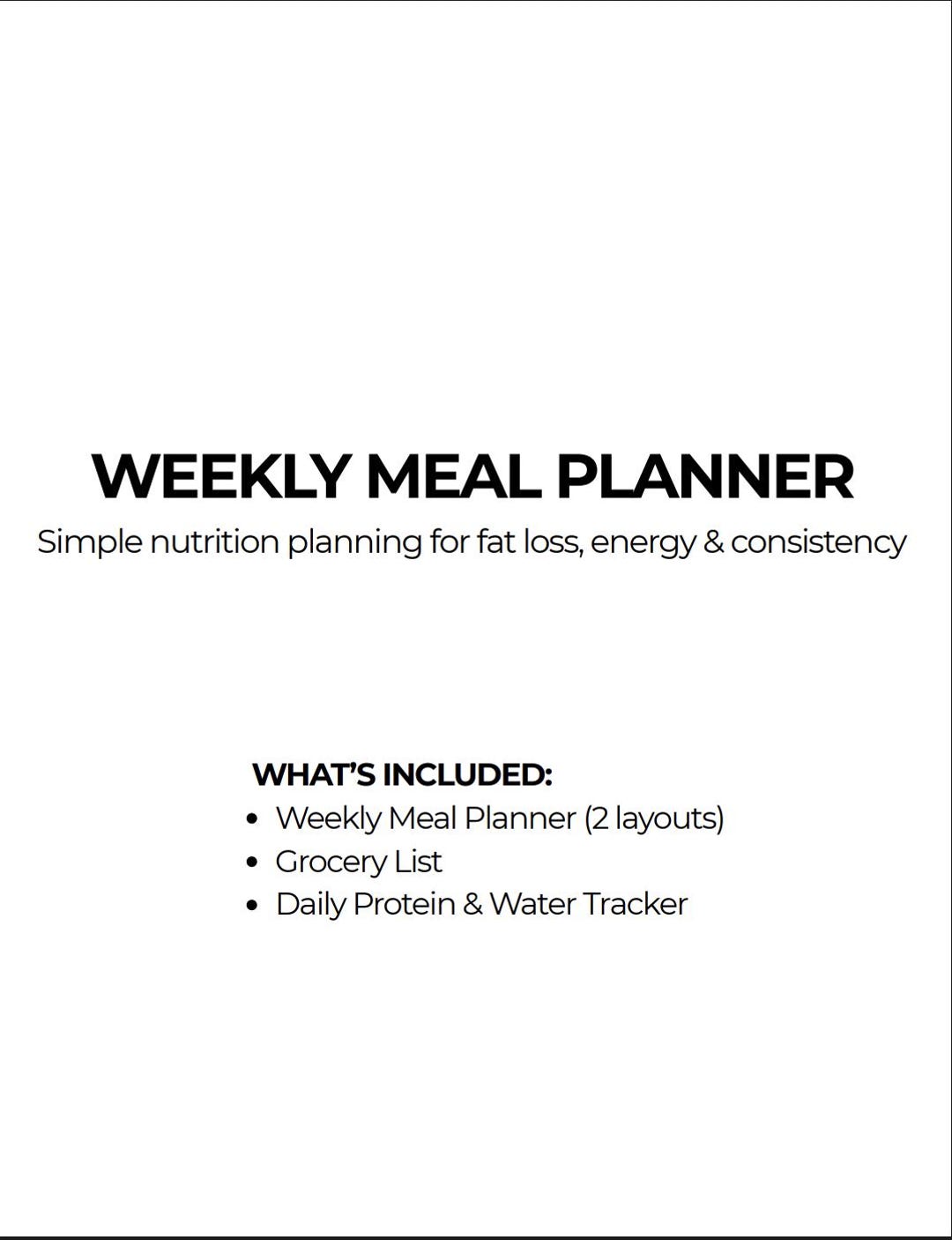 Weekly Meal Planner Printable | Grocery List & Protein Water Tracker ...