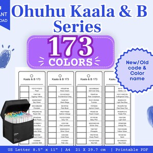 Ohuhu Kaala & B Series 173 Color Chart PDF | New / Old Color Codes with Color Names | Printable A4 , US Letter Reference Guide
