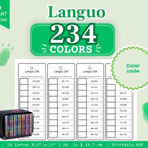 Languo 234 Acrylic Gel Pen Color Chart PDF, Printable Swatch Chart, Color Code Reference, US Letter & A4 Download