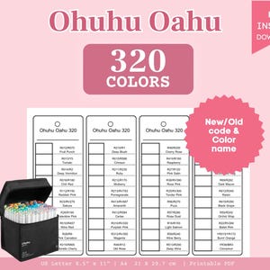 Ohuhu Oahu 320 Marker Swatch Chart (New/Old Codes) | Blank Marker Template (Digital Download)