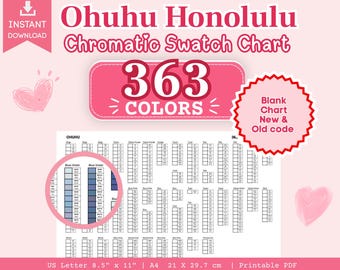 Tabella colori Ohuhu Honolulu 363, tabella colori vuota, codici nuovi/vecchi, PDF stampabile, formato A4 e US Letter