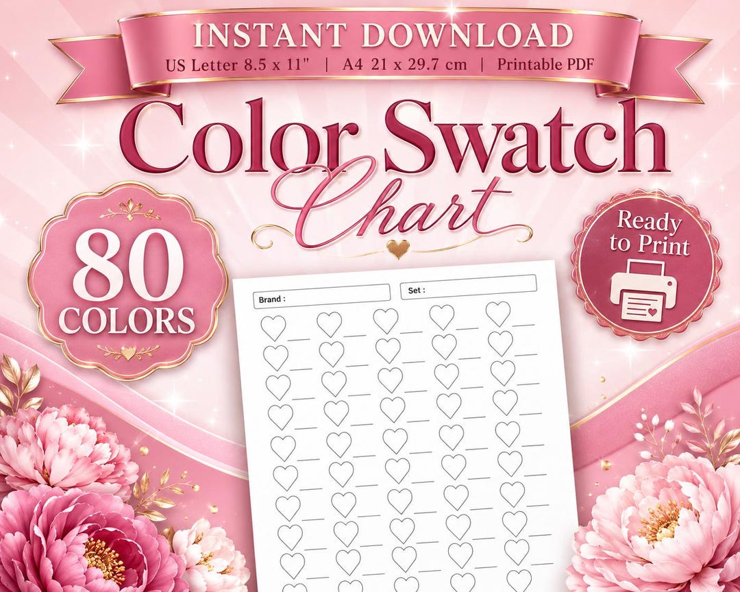 Heart Color Chart Heart Color Swatch Chart Printable, 80 Colors Marker Pencil Tracker ...