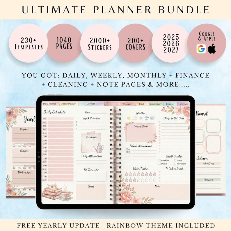 All in One Digital Planner 2026 2027, MRR PLR Digital Planners, Daily ...