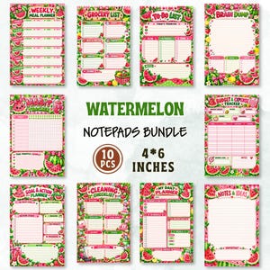 Può includere: Un set di dieci blocchi per appunti da 10,16 per 15,24 cm con tema anguria. Ogni blocco ha un layout unico che include un pianificatore settimanale dei pasti, lista della spesa, lista delle cose da fare, tracker delle abitudini e budget.