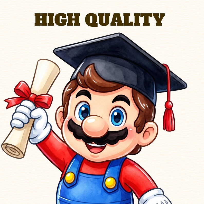 Mario Graduation Topper Cute Graduation Super Mario PNG Clipart, Chibi Super Mario Graduate ...