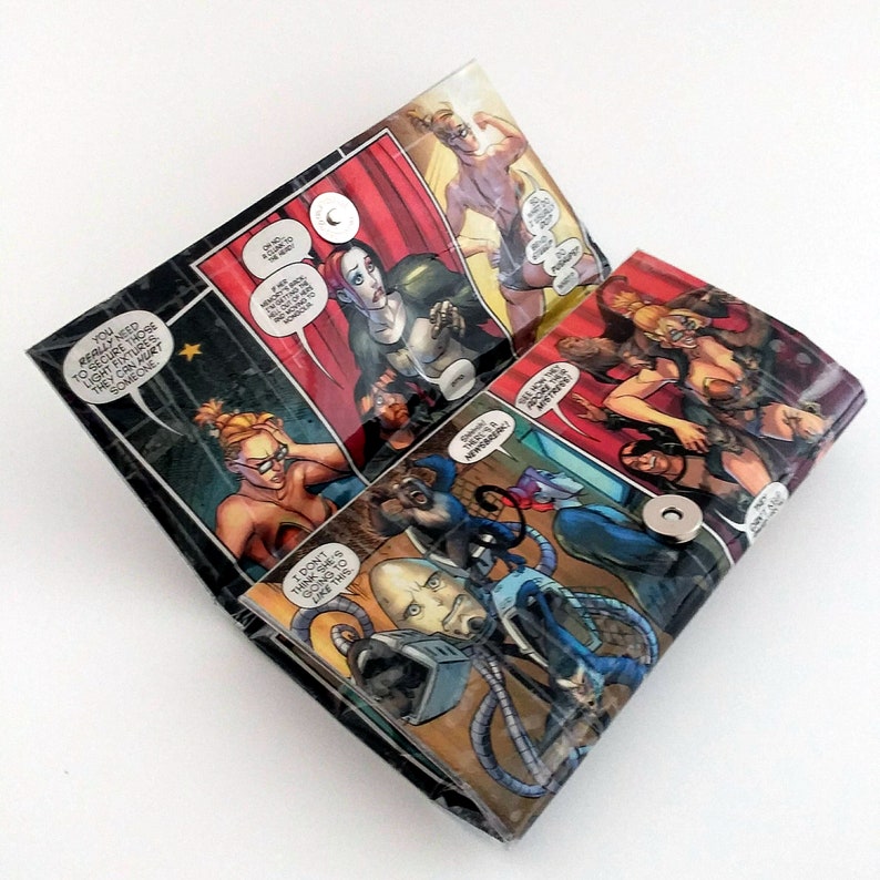 Cool Gifts Under 20 Upcycled Comic Book Wallet Unique Wallets for Women Harley Quinn /& Power Girl Gift for Her