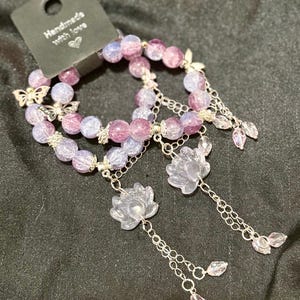 Soft Pastel Flower Butterfly Charm Beaded Bracelets Stacking Friendship Set for Teens