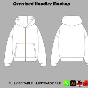 Zip Up Hoodie Vector Mockup Tech Pack  Adobe Illustrator  PNG Procreate Streetwear Flat Sketch