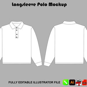Long Sleeve Polo Shirt Mockup Vector  Streetwear  Tech Pack Template Fashion Flat Sketch  Illustrator