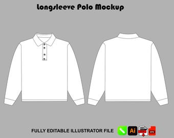 Long Sleeve Polo Shirt Mockup Vector  Streetwear  Tech Pack Template Fashion Flat Sketch  Illustrator