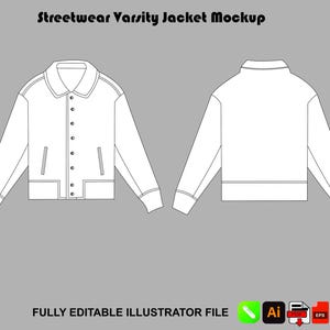 Streetwear Varsity Jacket Mockup Vector Adobe Illustrator Procreate PNG Template Design SVG Tech Pack