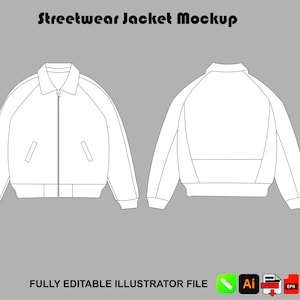 Streetwear skinnjacka vektormall, vintage pilotjacka teknikpaket, mode platt skiss illustratör