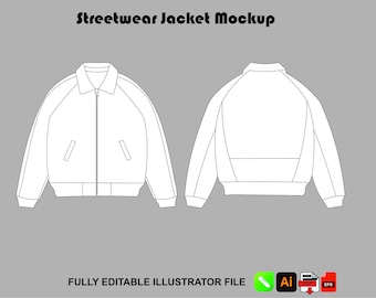Streetwear Leather Jacket Vector Template, Vintage Aviator Jacket Tech Pack, Fashion Flat Sketch Illustrator
