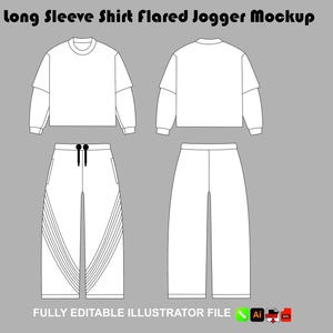 Chándal urbano, camisa de manga larga, pantalón deportivo acampanado, plantilla de paquete técnico vectorial