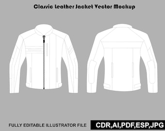 Klassische Jacke – Vektor-Mockup (Mode-CAD/Tech-Paket-Vorlage, AI, PNG, flache Skizze, digitale Datei)