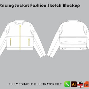 Streetwear Racing Jacket Vector Mockup Outerwear Fashion Tech Pack Template Adobe Illustrator AI PNG