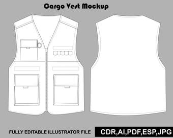 Utility-Weste Vektor-Mockup Cargo-Weste Tech Pack Vorlage Illustrator Procreate Streetwear-Datei PNG