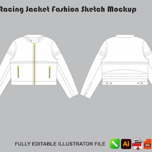 Streetwear Racing Jacket Vector Mockup  Outerwear Fashion Tech Pack Template Adobe Illustrator AI PNG
