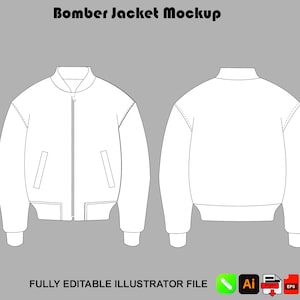 Streetwear Bomber Jacket Mockup, Vector Tech Pack Template, Illustrator Procreate PNG SVG Design Kit