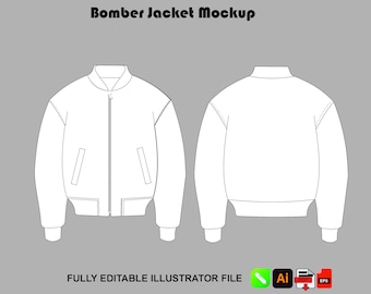Streetwear Bomber Jacket Mockup, Vector Tech Pack Template, Illustrator Procreate PNG SVG Design Kit