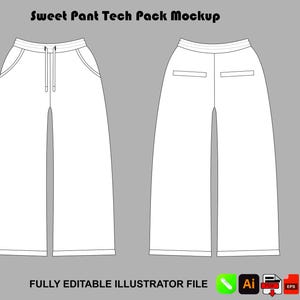 Streetwear Sweatpants Mockup Vector Template, Baggy Joggers Tech Pack for Illustrator, AI and PNG Clothing Design