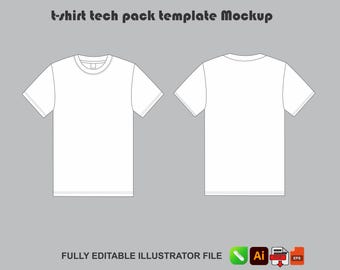 T-Shirt Tech Pack Vorlage Vektor Mockup Adobe Illustrator Procreate Mode Flache Skizze AI PNG