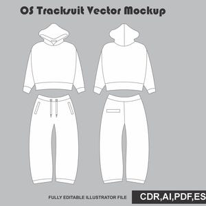 Oversized Tracksuit Vector Mockup | Streetwear Track Suit Template | Tech Pack | Illustrator