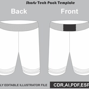 Shorts Tech Pack Template | Shorts Mockup | Vector Fashion Flat Sketch | Apparel CAD | Illustrator