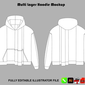Multi Layer Hoodie Mockup Template: Vector Tech Pack for Illustrator, Procreate AI, PNG Files