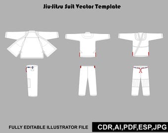 Jiu-Jitsu-Gi-Vektor-Flach-CAD-BJJ-Uniform-Tech-Pack-Vorlage Kampfsport-Mockup
