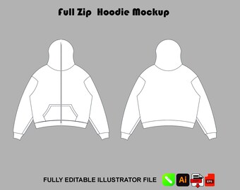 Streetwear Full Zip Hoodie Mockup: Vector Tech Pack Template (Illustrator, Procreate)