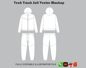 Streetwear Trainingsanzug Vektor Mockup Fashion Tech Pack Vorlage SVG Flache Skizze, Zeichnung Illustrator