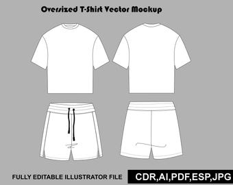 Oversized T-Shirt & Shorts Vektor-Mockup Streetwear Tech Pack Procreate-Vorlage AI PNG Digitaler Download
