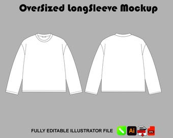 Doppellagiges, übergroßes Langarm-Vektor-Mockup Streetwear Tech Pack Vorlage Illustrator AI PNG