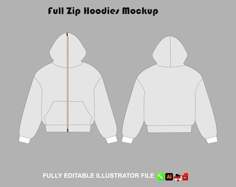 Zip Up Hoodie Mockup, Editable Vector Template for Canva