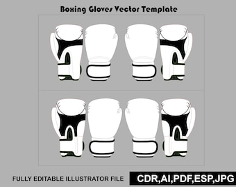 Boxhandschuhe-Vektor-Mockup | Sportbekleidungs-Tech-Pack-Vorlage (bearbeitbare CAD-Zeichnung für Adobe Illustrator)