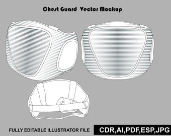 Box-Bauchschutz-Vektor-Mockup | Sportbekleidungs-Tech-Pack-Vorlage für Adobe Illustrator CAD-Skizze herunterladen
