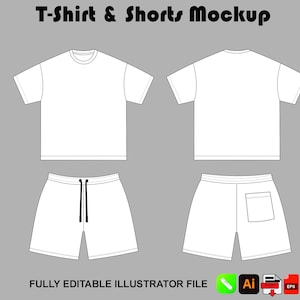 Vector Mockup AI PNG Template de Camiseta Streetwear y Shorts