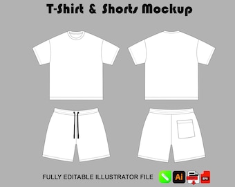 Streetwear T-Shirt und Sweat-Shorts, Vektor-Mockup AI PNG-Vorlage