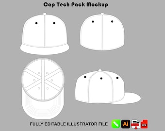 Streetwear Cap Mockup Vektorgrafik | Fitbit Tech Pack Vorlage |  | Illustrator Procreate Fashion Design
