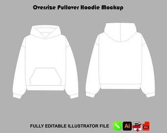 Vektor-Mockup für Oversize-Pullover-Hoodies | Streetwear Tech Pack Vorlage (Illustrator, AI, PNG, Procreate)