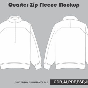 Fleecesweater met kwartrits Vector mockup Tech Pack sjabloon trui plat illustrator (digitaal bestand)