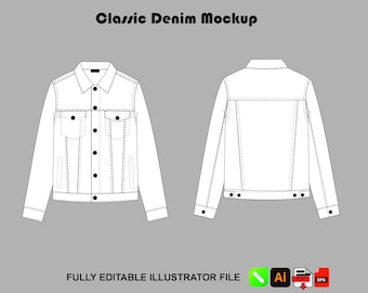 Klassische Jeans Jacke Vorlage Mode Flache Skizze Vektor CAD Zeichnung