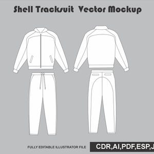 Shell Tracksuit Mockup  Streetwear Tech Pack Template Flat Sketch, Procreate Illustrator PSD, AI Files