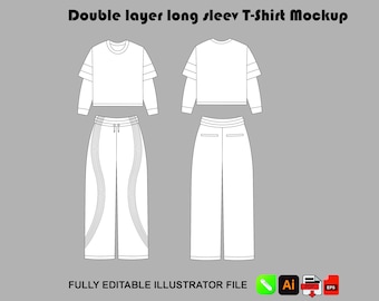Streetwear-T-Shirt-Vektor-Mockup-Tech-Pack-Vorlage Illustrator AI PNG | Flaches Skizzen-Kleidungsdesign