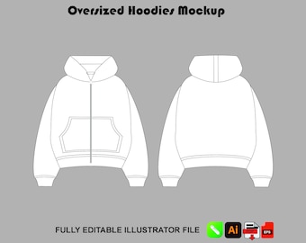 Übergroßer Zip Up Hoodie Vektor Mockup Fashion Tech Pack Digitale Vorlage